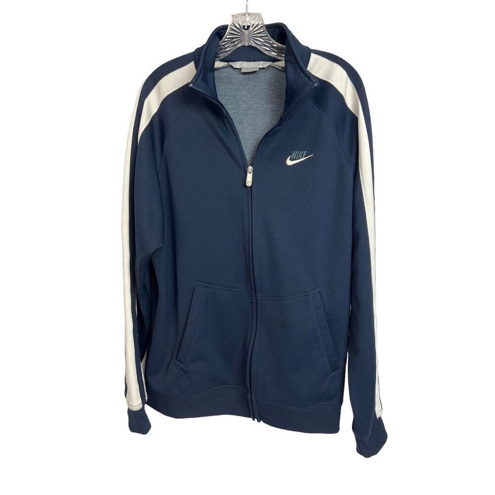 Nike Mens Long Sleeve Full Zip Collered Blue Athletic Track Jacket Large VTG